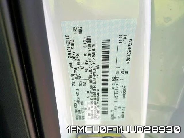 1FMCU0F71JUD28930 фото 2