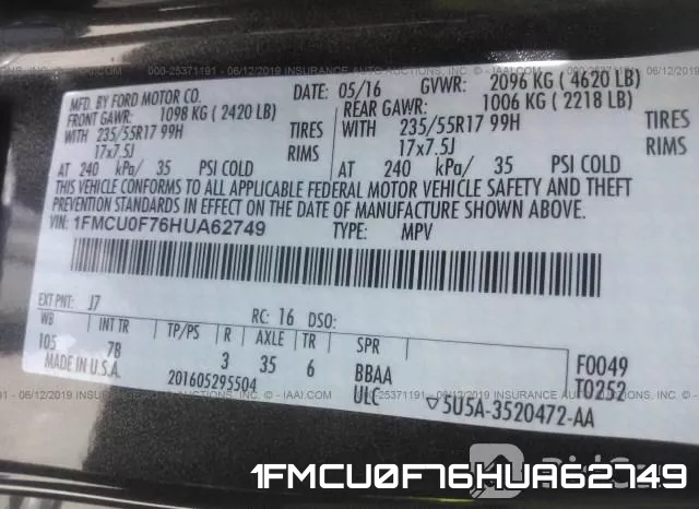 1FMCU0F76HUA62749 фото 9