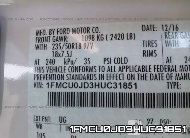 1FMCU0JD3HUC31851 фото 10