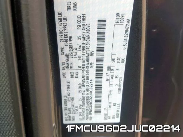 1FMCU9GD2JUC02214 фото 2