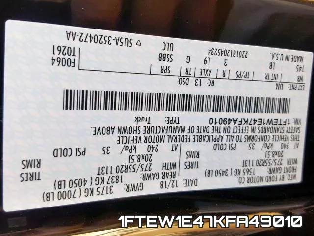 1FTEW1E47KFA49010 фото 2