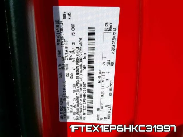 1FTEX1EP6HKC31997 фото 2