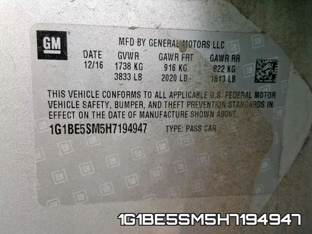 1G1BE5SM5H7194947 фото 2