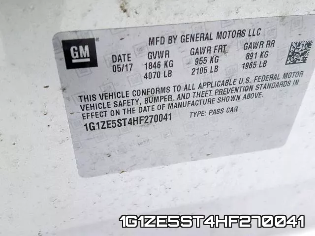 1G1ZE5ST4HF270041 фото 2