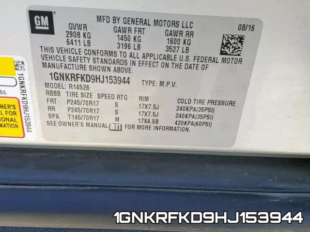 1GNKRFKD9HJ153944 фото 2