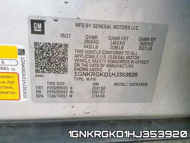 1GNKRGKD1HJ353920 фото 2