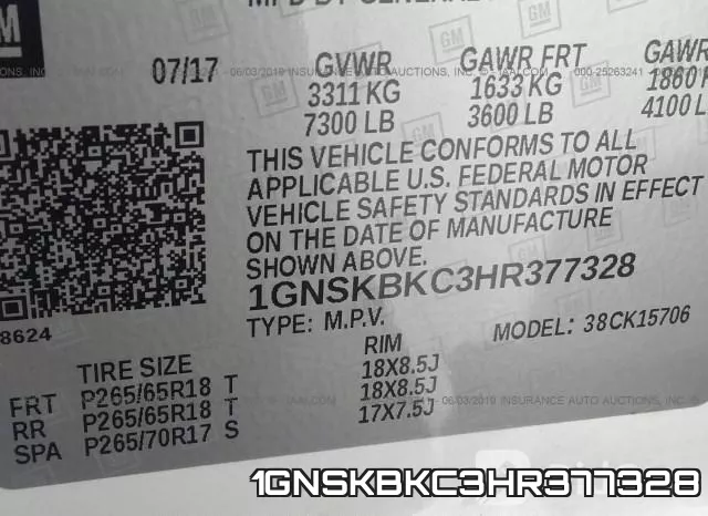 1GNSKBKC3HR377328 фото 9