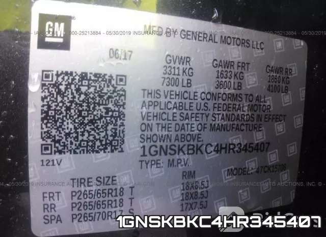 1GNSKBKC4HR345407 фото 10