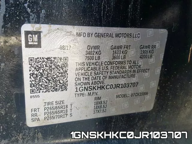 1GNSKHKC0JR103707 фото 2