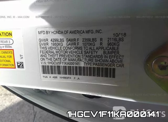 1HGCV1F11KA000141 фото 10