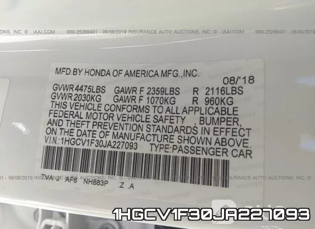 1HGCV1F30JA227093 фото 10
