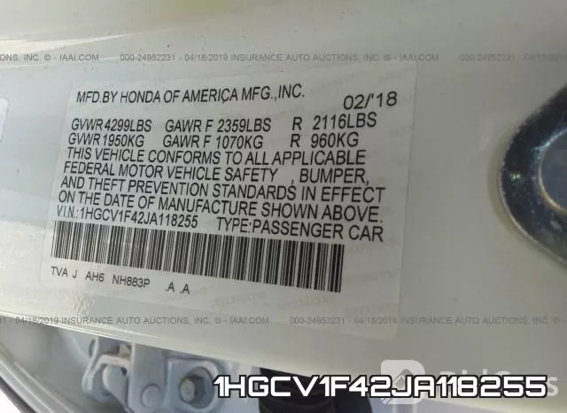 1HGCV1F42JA118255 фото 10