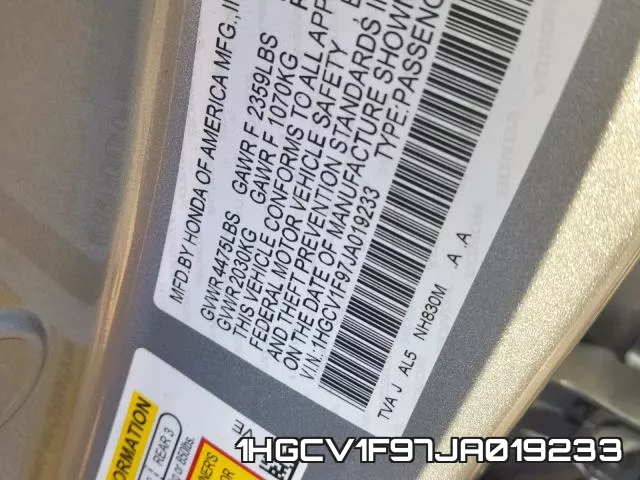 1HGCV1F97JA019233 фото 2