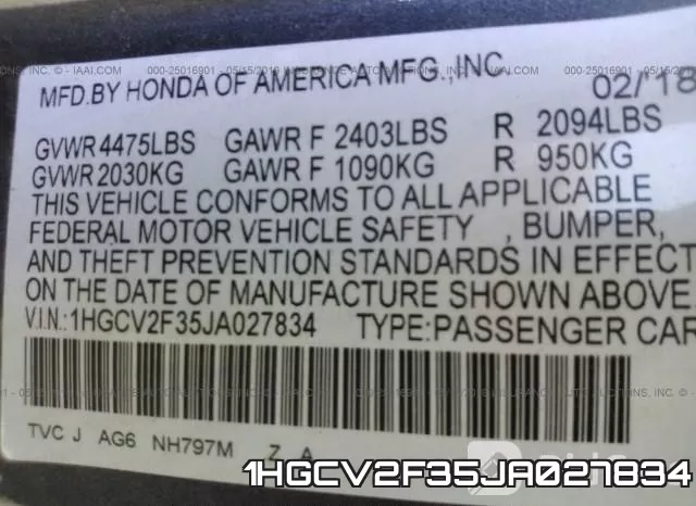 1HGCV2F35JA027834 фото 10