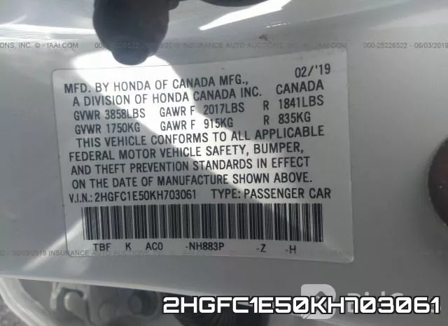 2HGFC1E50KH703061 фото 10