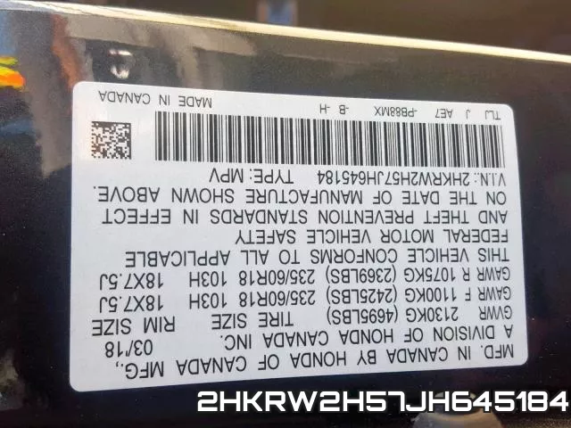2HKRW2H57JH645184 фото 2