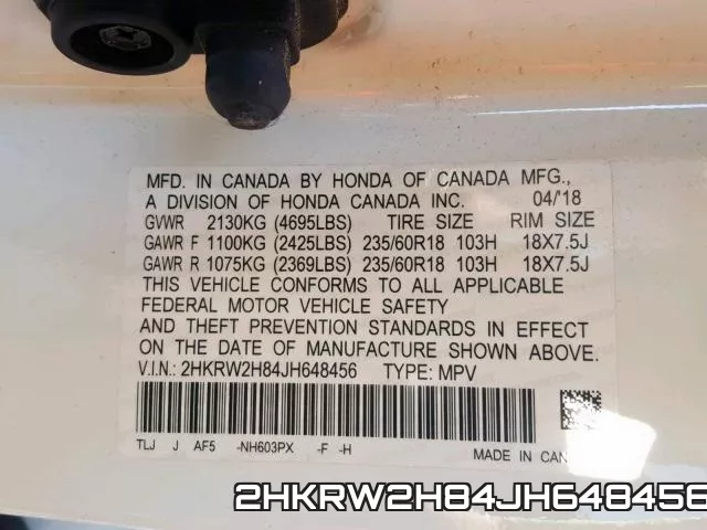 2HKRW2H84JH648456 фото 2
