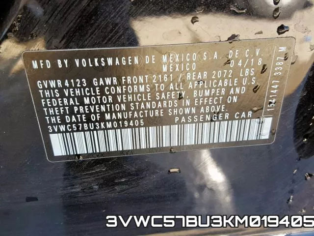 3VWC57BU3KM019405 фото 2