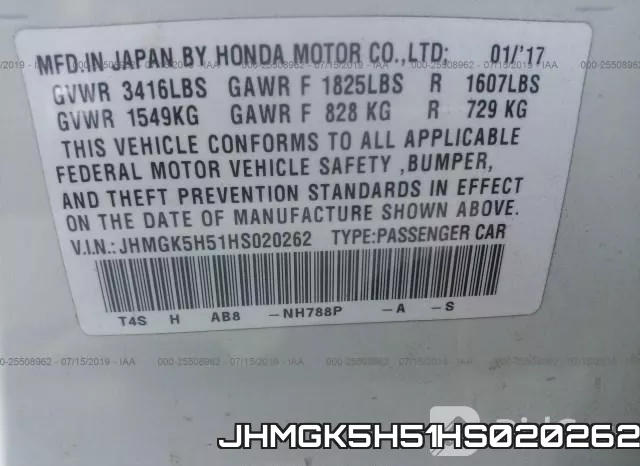 JHMGK5H51HS020262 фото 10
