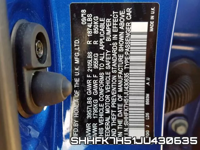 SHHFK7H51JU430635 фото 2