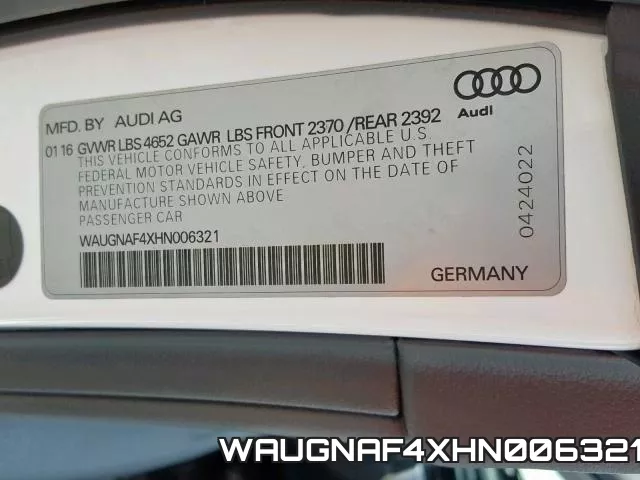 WAUGNAF4XHN006321 фото 2