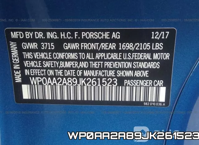 WP0AA2A89JK261523 фото 10