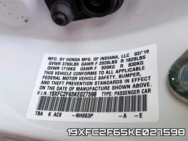 19XFC2F65KE027598 фото 2