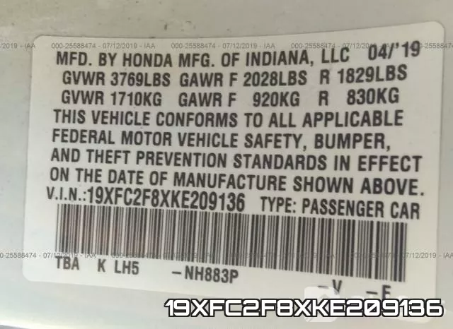 19XFC2F8XKE209136 фото 10