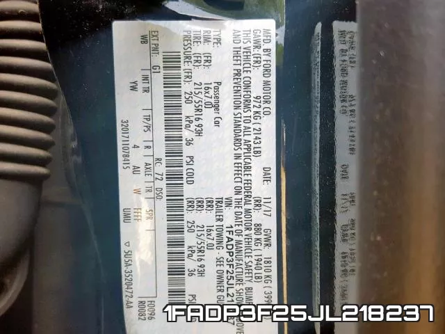 1FADP3F25JL218237 фото 2