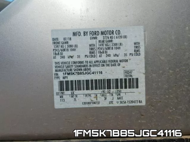 1FM5K7B85JGC41116 фото 2
