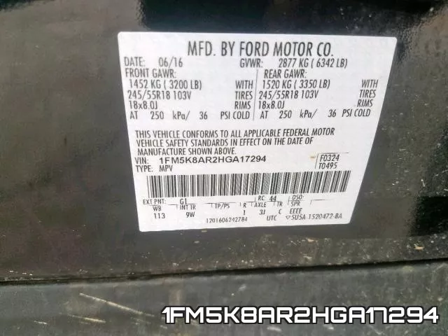 1FM5K8AR2HGA17294 фото 2