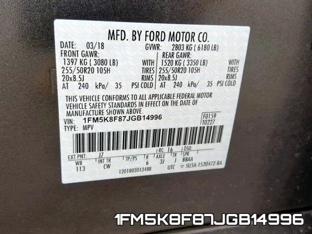 1FM5K8F87JGB14996 фото 2