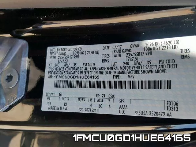 1FMCU0GD1HUE64165 фото 2