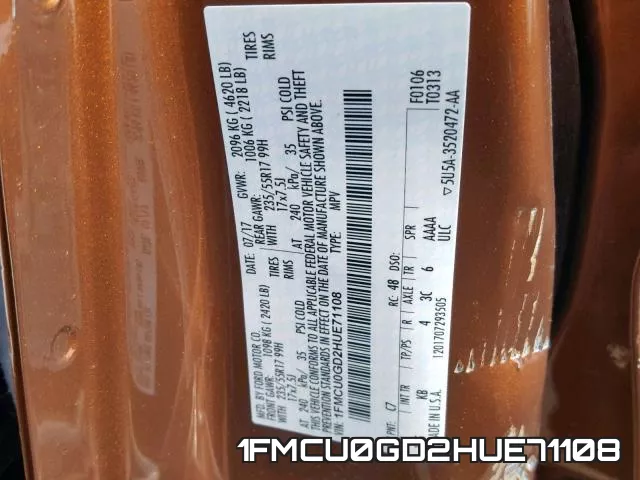 1FMCU0GD2HUE71108 фото 2