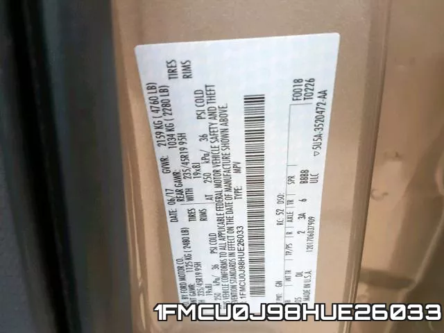 1FMCU0J98HUE26033 фото 2