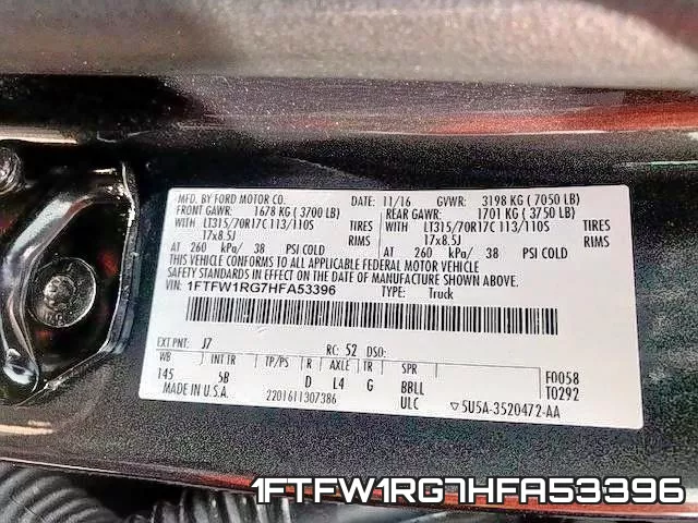 1FTFW1RG7HFA53396 фото 2