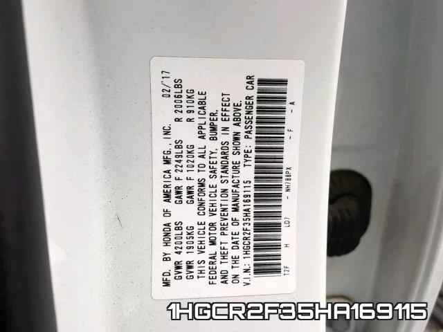 1HGCR2F35HA169115 фото 2