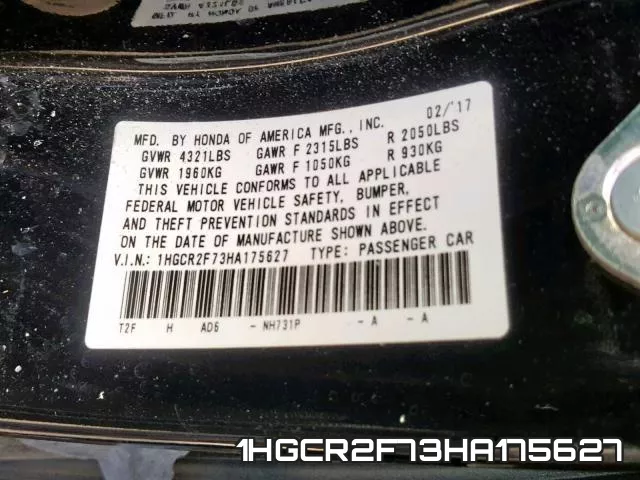 1HGCR2F73HA175627 фото 2