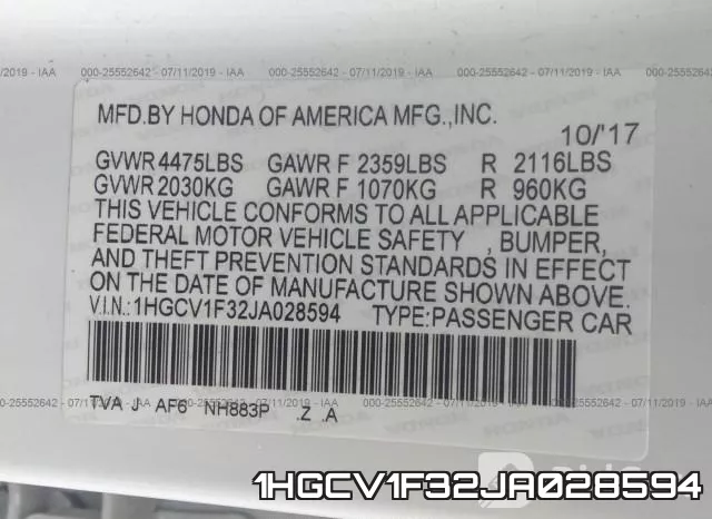 1HGCV1F32JA028594 фото 10