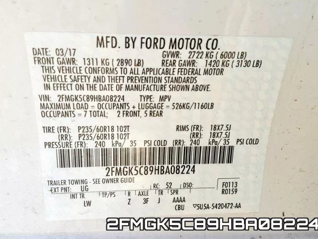 2FMGK5C89HBA08224 фото 2