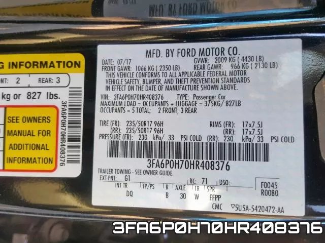 3FA6P0H70HR408376 фото 2