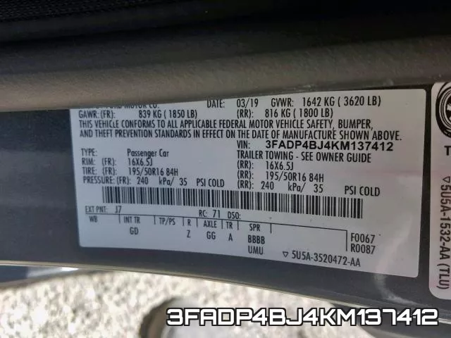 3FADP4BJ4KM137412 фото 2