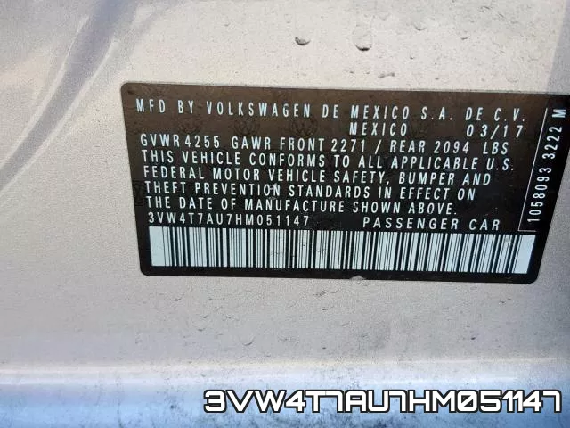 3VW4T7AU7HM051147 фото 2