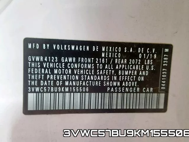 3VWC57BU9KM155506 фото 2