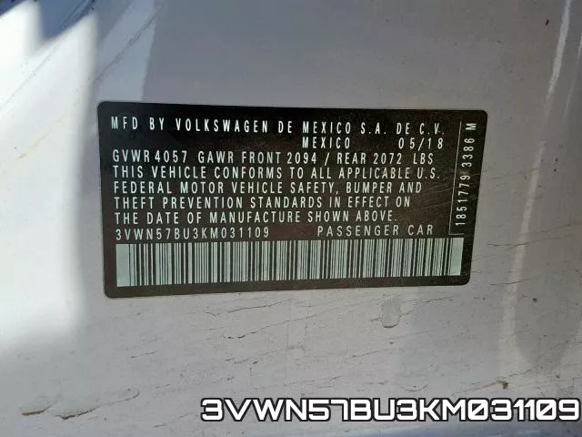 3VWN57BU3KM031109 фото 2