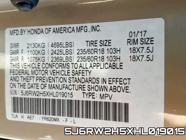 5J6RW2H5XHL019015 фото 2