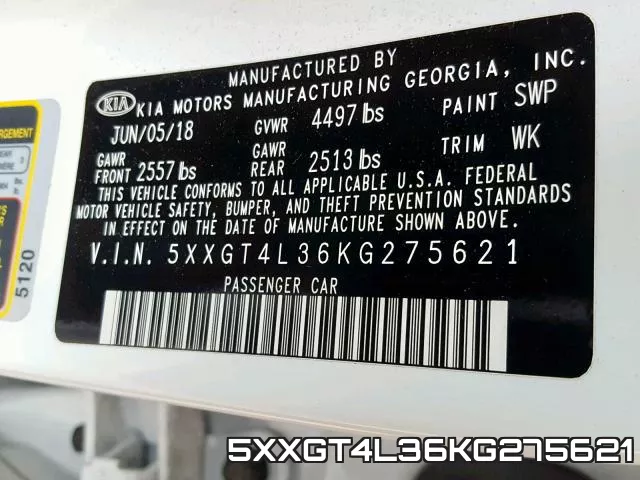 5XXGT4L36KG275621 фото 2