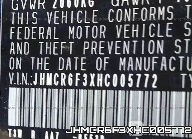 JHMCR6F3XHC005772 фото 9