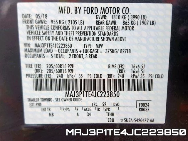 MAJ3P1TE4JC223850 фото 2