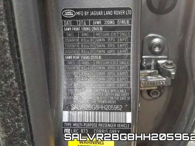 SALVR2BG8HH205962 фото 2